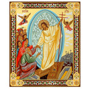 JC173-S Resurrection of Christ - Wooden Icon - Gold Foil Wooden Icon 3 inch, Gold foil Cross on the Back Side