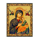 JC175-M Perpetual Help Wooden Icon Gold Foil 4 3/4 inch, With Hook For Hanging on Wall and Stand for Standing