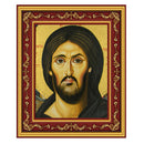 R29 Christ Pantocrator (Sinai) - Icon in Burgundy Frame Decorated With Crosses