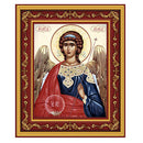 R31 Archangel Michael - Gold Foil Icon in Burgundy Frame Decorated With Crosses