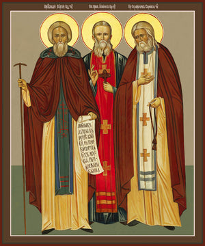 Sts Sergius of Radonezh, John of Kronstadt and Seraphim of Sarov - icon517 - 10 inch