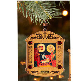 U351 Holy Family - Car Room Christmas Tree - Wooden Icon Shrine Pendant Ornament