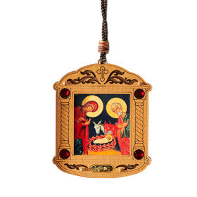 U351 Holy Family - Car Room Christmas Tree - Wooden Icon Shrine Pendant Ornament