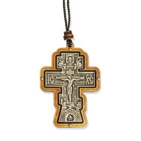 U300 OLD BELIEVER STYLE THREE BAR CROSS - IC XC Crucifixion of Christ Cross Pendant - Wooden Covered with a Plexiglass 3 1/4"x 2 1/4"