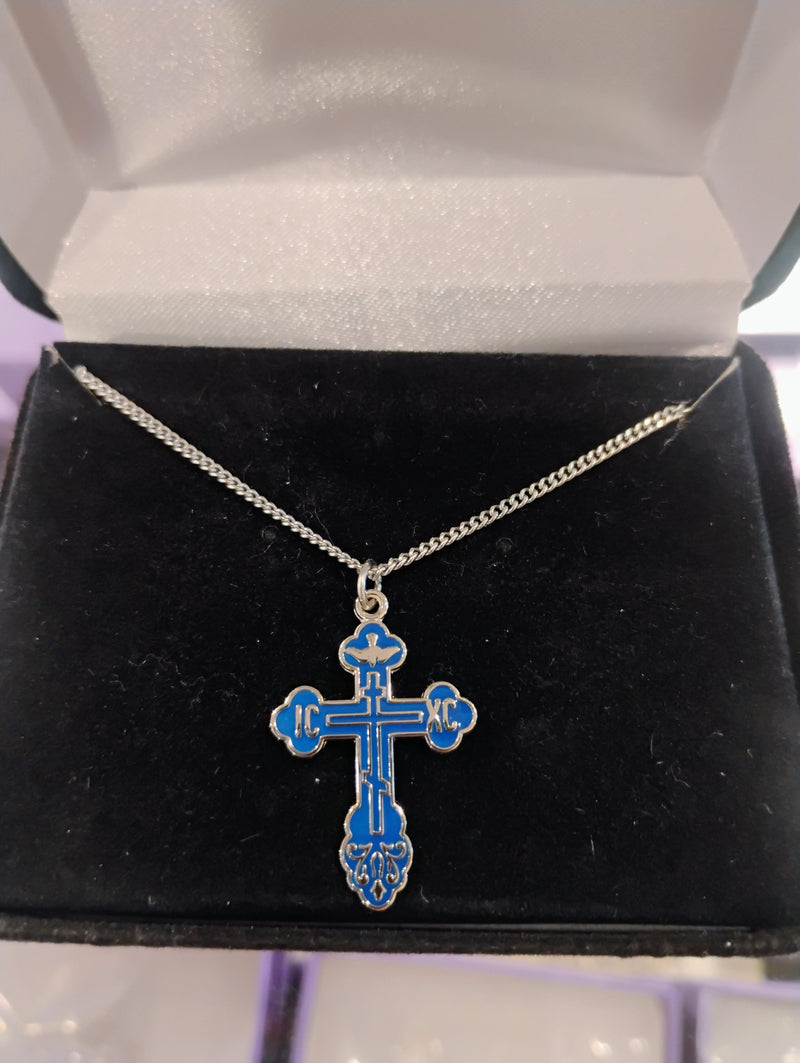 C-9bs St. Olga Cross (Medium, silver with blue enamel)