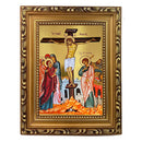 X6673 Crucifixion Gilded - Byzantine Greek Icon - Wooden Frame With Stand For Standing and Hook For Hanging on Wall 9 3/4"x7 1/2"