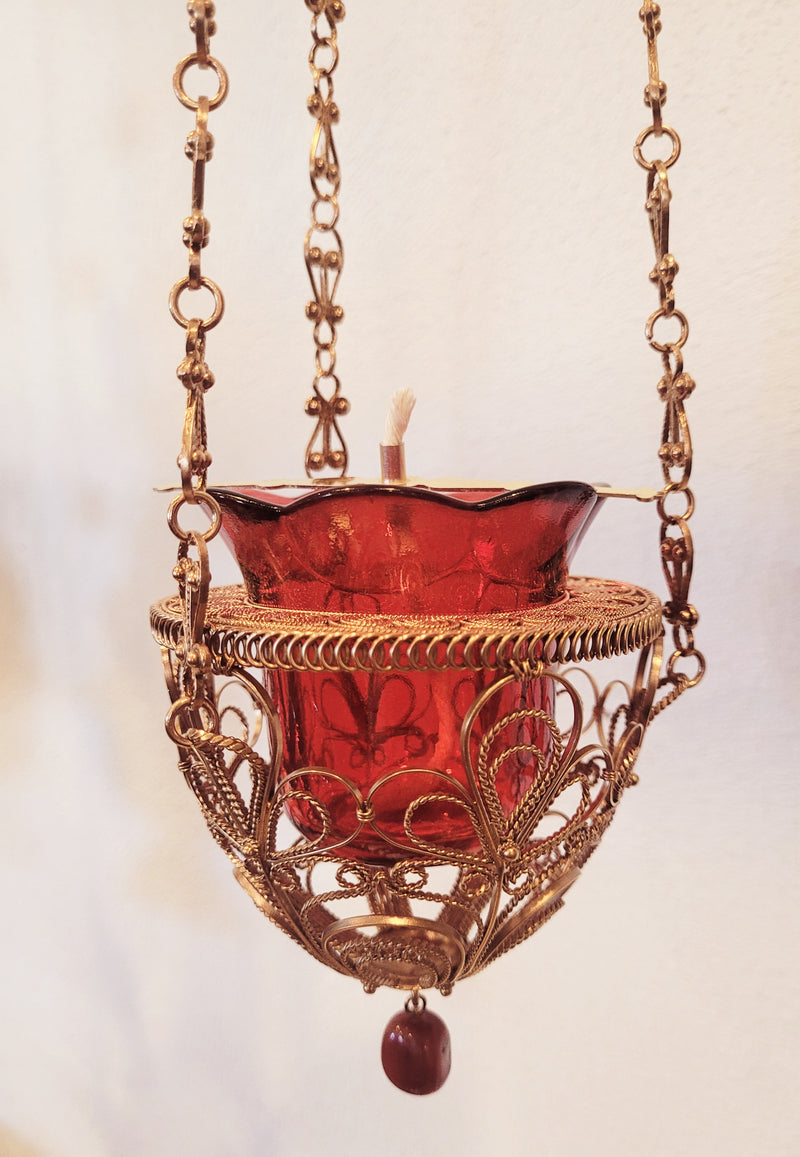 Handmade Hanging Vigil Lamp - silver/gold