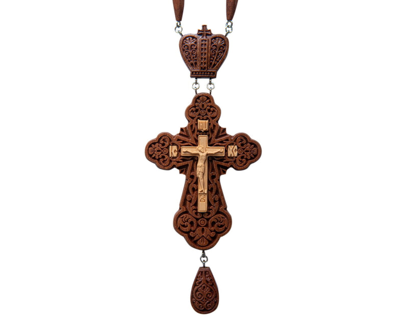 Wood Jeweled Pectoral Cross Award for Priest - Two tone
